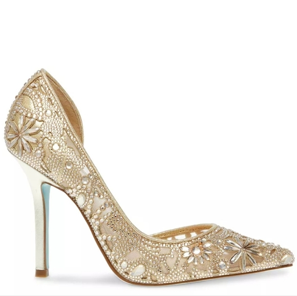 Betsy Johnson Chic Light Gold Rhinestone Evening Pumps Size 10 - Picture 2 of 7